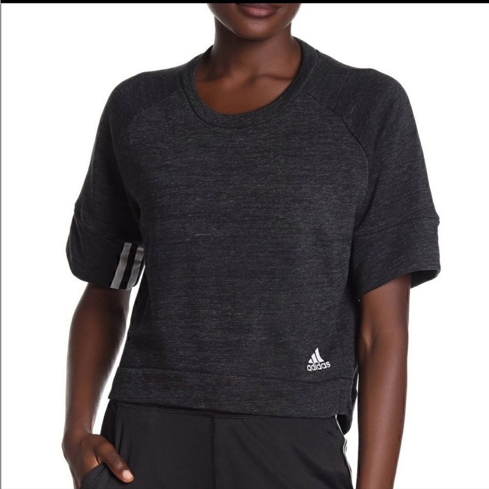 Adidas Heathered Striped Sleeve Crop Top Size medium